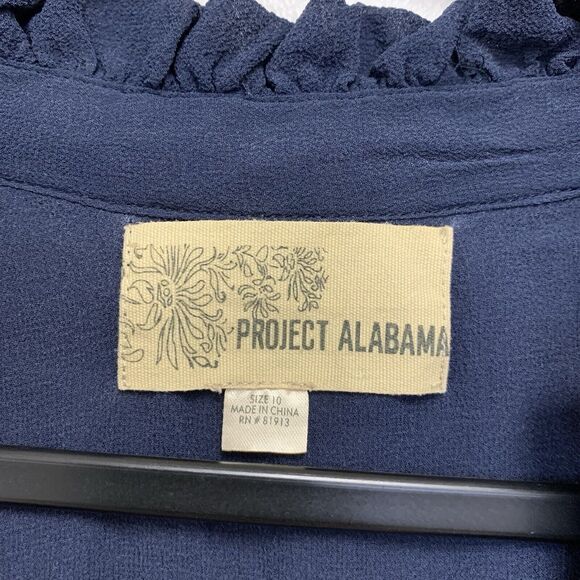 Project Alabama Ruffle 100% Silk V Neck Blouse Shirt Blue Size 10 - Picture 5 of 6